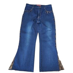 Vintage Y2K 90s 00s Solo Jeans High Rise Flare Leopard Leg Sides Denim Sz 10